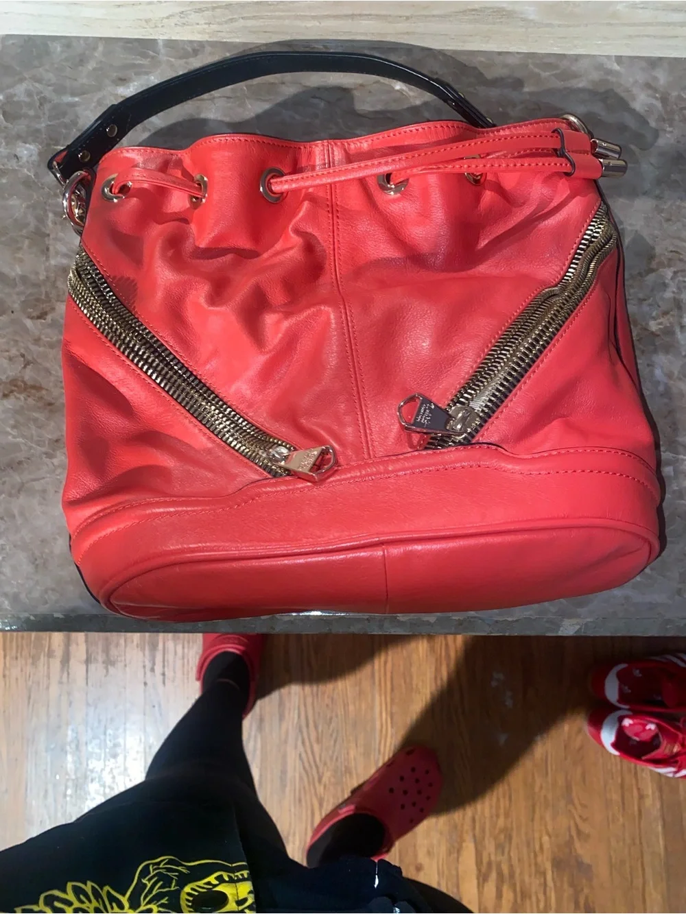 Dolce Vita Red Drawstring Bucket Bag